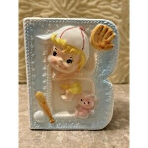 Vintage Relpo Planter Boys Baby Block Vase Baseball Letter B Made In Japan FLAW